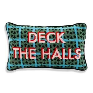 NEW FURBISH STUDIO deck the halls needlepoint pillow in green
